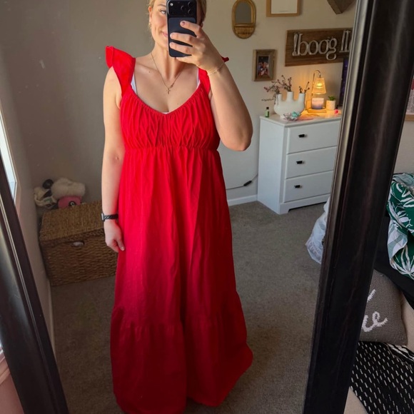 Universal Thread Red Ruffle-Shoulder Maxi Dress - Picture 2 of 4